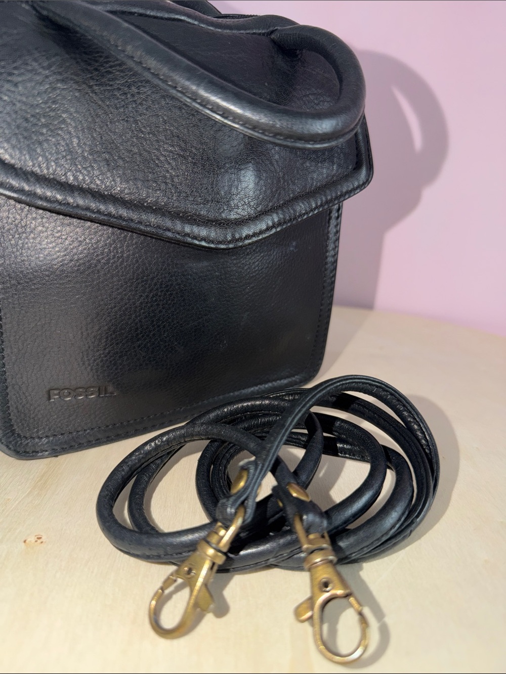 Fossil Black Pebbled Leather Mini Crossbody Satchel - Picture 12 of 12